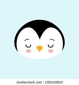 Cute Baby Penguin standing on blue background flat design vector illustration.