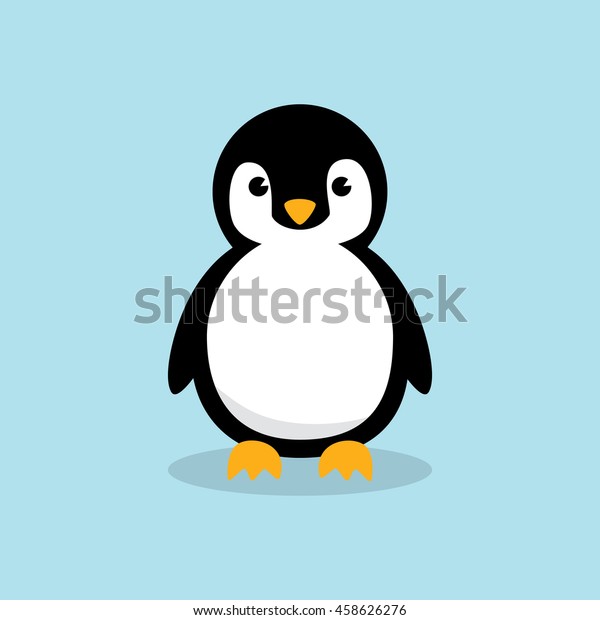 空の青の背景にかわいいベビーペンギンが立ち 平らなデザインベクターイラスト のベクター画像素材 ロイヤリティフリー 458626276