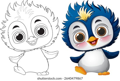 Cute baby penguin with vibrant colors and outline