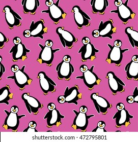 Cute Baby Penguins Seamless Vector Pattern