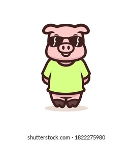 Cute Baby Pig animal mascot design illustration