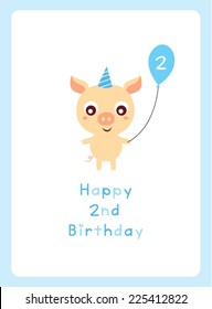 cute baby pig boy second birthday card