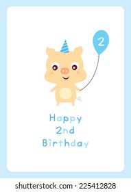 cute baby pig boy second birthday card