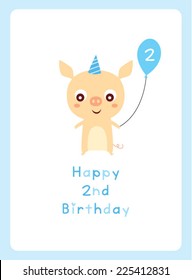 cute baby pig boy second birthday card