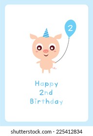 cute baby pig boy second birthday card