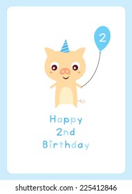 cute baby pig boy second birthday card