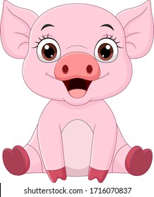 Cute baby pig cartoon sitting