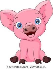 Cute baby pig cartoon sitting