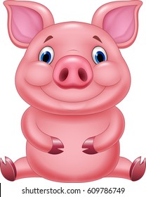 Cute Baby Pig Cartoon Sitting