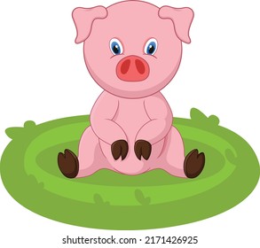 Cute Baby Pig Cartoon vector art and illustration
