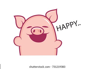 Cute Baby Pig Character Happy. Vector Illustration. isolated on white background.