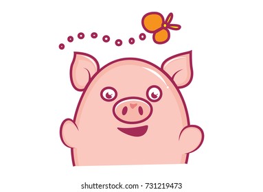 Cute Baby Pig Character Happy. Vector Illustration. isolated on white background.