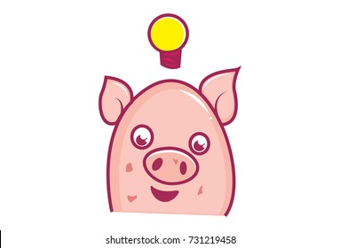 Cute Baby Pig Character with an idea. Vector Illustration. isolated on white background.