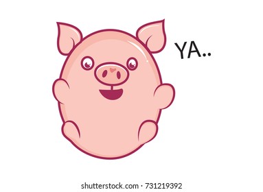 Cute Baby Pig Character saying ya. Vector Illustration. isolated on white background.