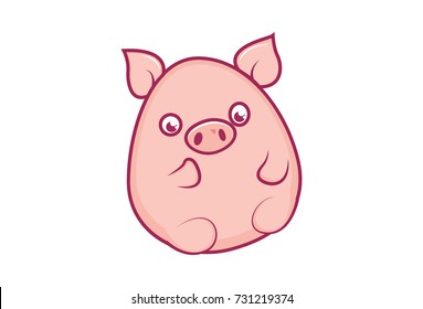 Cute Baby Pig Character Thinking. Vector Illustration. isolated on white background.
