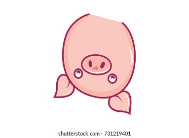 Cute Baby Pig Character upside down. Vector Illustration. isolated on white background.