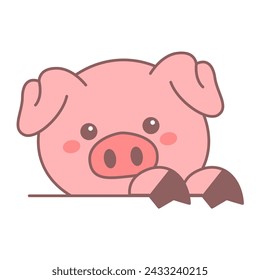 Cute baby pig head icon vector isolated. Flat line symbol of a funny animal with a piglet on the face. Farm animal.