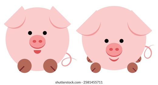 Cute baby pig illustration. Cartoon pink piggy.