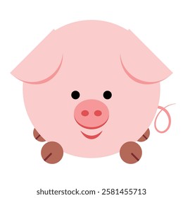 Cute baby pig illustration. Cartoon pink piggy.