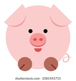 Cute baby pig illustration. Cartoon pink piggy.