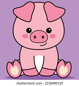 Cute Baby Pig, Kawaii Pig Sitting