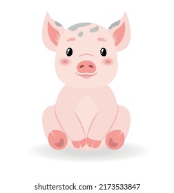 Cute Baby Pig Little Chracter For Kids. Flat Vector Illustration