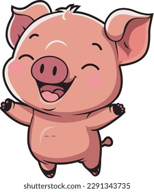 lindo bebé cerdo rosa estilo de caricatura sonrisa completa mascota vector