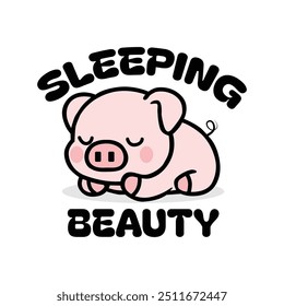 Cute baby pig sleep on the cloud cartoon hand drawn vector illustration. T-shirt 