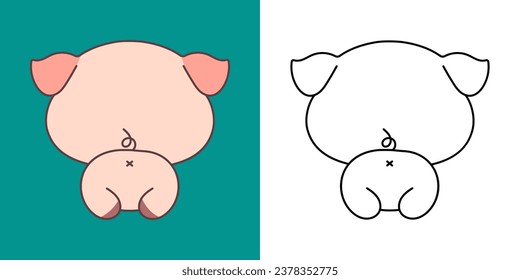 Cute Baby Piggy Clipart Illustration and Black and White. Kawaii Clip Art Baby Animal. Cute Vector Illustration of a Kawaii Farm Animal for Stickers, Prints for Clothes, Baby Shower. 