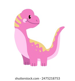 
Cute Baby Pink Brontosaurus Isolated on White Background. Design for Kids Clothes, Invitations, Greeting Cards. Vector Illustration in Cartoon Style.