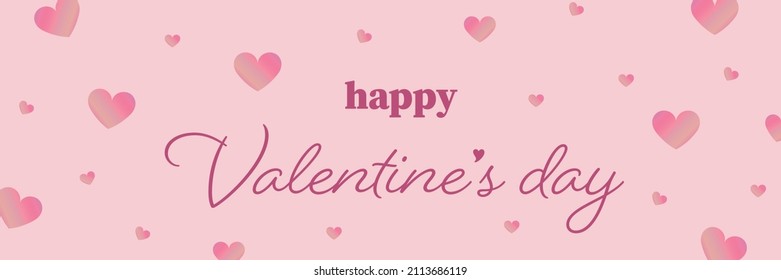 Cute baby pink happy Valentine's day banner with heart shaped confetti