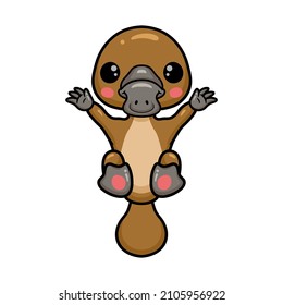 Cute baby platypus cartoon raising hands