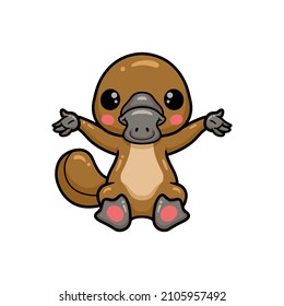 Cute baby platypus cartoon sitting