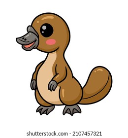 Cute baby platypus cartoon standing