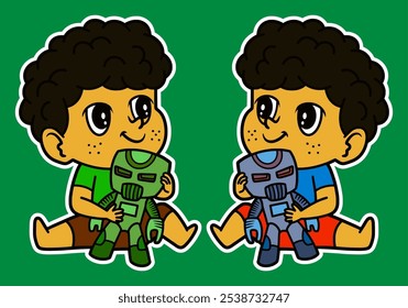 Cute Baby Playing Doodle Sticker Illustration