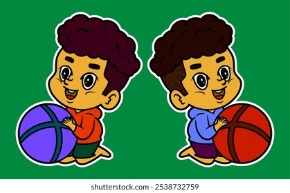 Cute Baby Playing Doodle Sticker Illustration