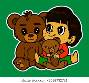 Cute Baby Playing Doodle Sticker Illustration