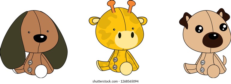 cute baby plush animals cartoon sitting collection set in vector format 