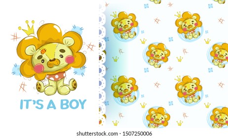 Cute baby plush lion with pattern