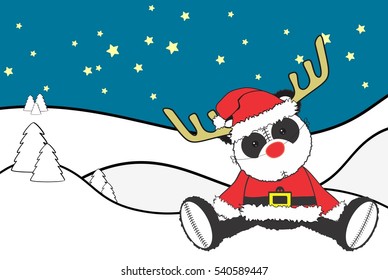 cute baby plush little panda bear cartoon claus cartoon xmas background in vector format
