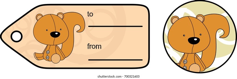 cute baby plush squirrel cartoon giftcard sticker in vector format very easy to edit 