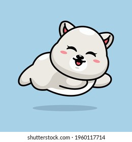 Cute baby polar bear running, cartoon.