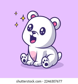 Cute Baby Polar Bear Surprised Cartoon Vector Icon Illustration. Animal Nature Icon Concept Isolated Premium Vector. Flat Cartoon Style