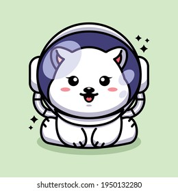 Cute baby polar bear wearing an astronaut helmet, cartoon character