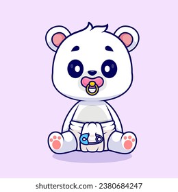 Cute Baby Polar Bear Wearing pacifier And Diaper Cartoon 
Vector Icon Illustration. Animal Nature Icon Concept Isolated
Premium Vector. Flat Cartoon Style