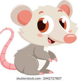 Cute Baby Possum Cartoon Character. Vector Illustration Flat Design Isolated On Transparent Background