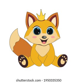 Cute baby princess fox. Vector illustration for baby shower, greeting card, party invitation, fashion clothes t-shirt print.