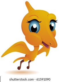 A Cute Baby Pterodactly with an Oversized Head and Large Eyes - Vector