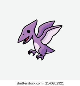 cute baby pterodactyl cartoon dinosaur character illustration isolated