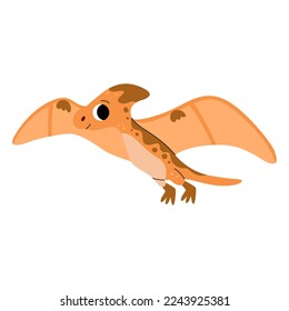 Cute baby pterodactyl dinosaur. Jurassic reptiles. Childish prehistoric dino paleontology. Dinosaur era wildlife. Prehistoric lizard for children. Cartoon vector.